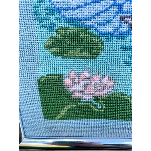 Vintage 1980s Finished Needlepoint picture Fairy Nymph Riding a Swan - Picture 5 of 15